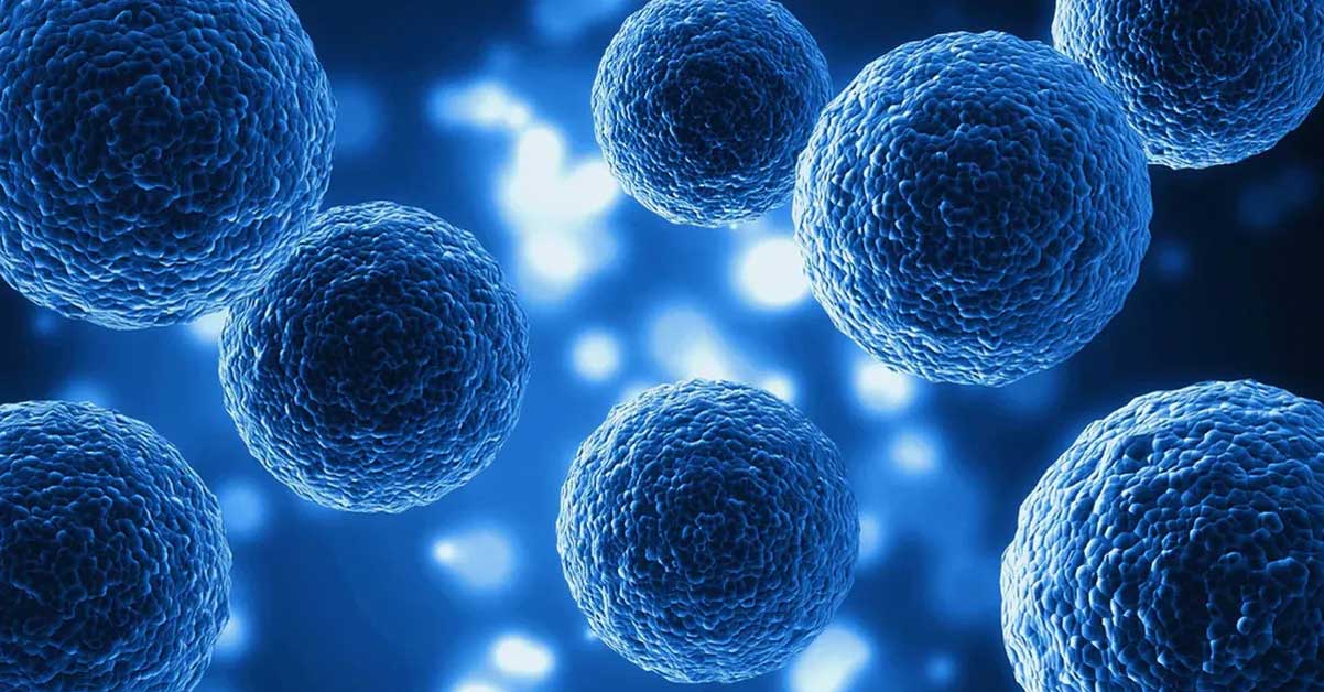 An image of exosomes with a blue background