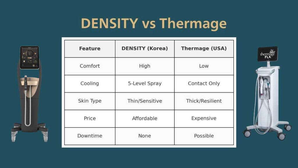 An image comparing Density RF Skin Tightening vs. Thermage FLX in Scottsdale AZ