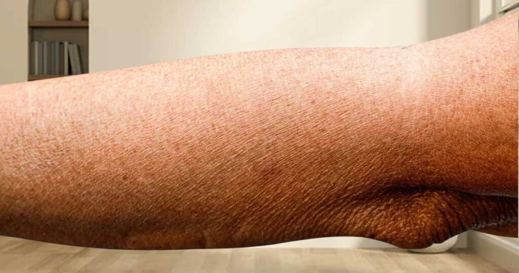 Crepey arm skin showing in the skin irregularities in the light