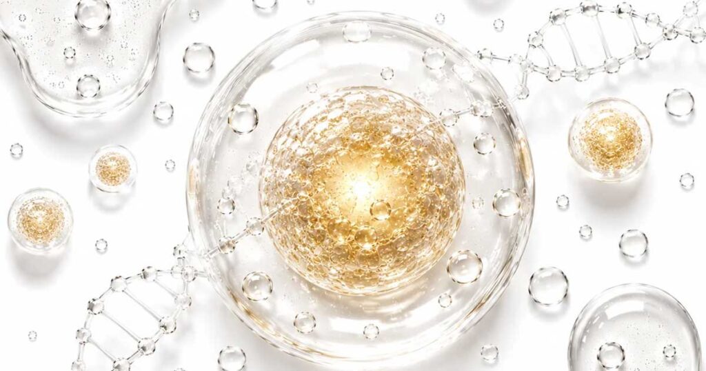 Gold exosomes on a white background